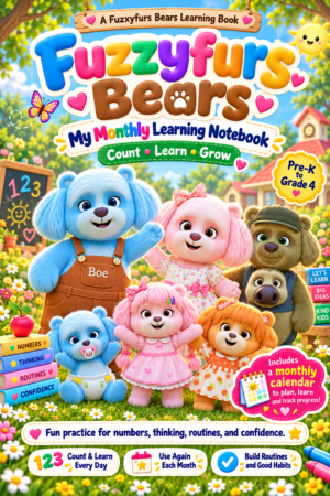 Fuzzyfurs Bears Monthly Learning Workbook and Calendar